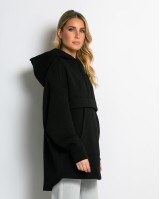 Μπλούζα φούτερ χνούδι oversized με τσέπη και κουκούλα μαύρο