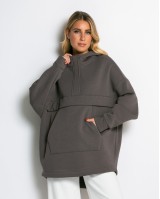 Μπλούζα φούτερ χνούδι oversized με τσέπη και κουκούλα πούρο