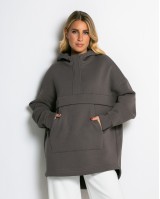 Μπλούζα φούτερ χνούδι oversized με τσέπη και κουκούλα πούρο