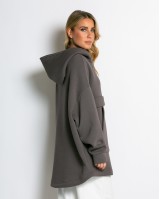 Μπλούζα φούτερ χνούδι oversized με τσέπη και κουκούλα πούρο