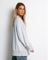 Μπλούζα φούτερ αχνούδιαστο μακρυμάνικη με ραφές μπροστά γκρι μελανζέ
