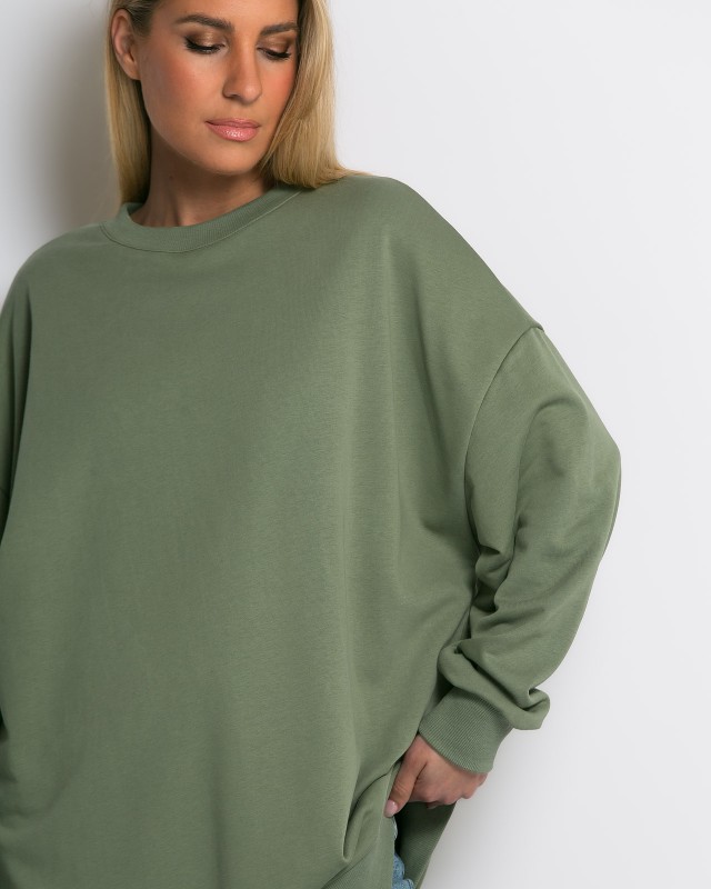 Μπλούζα φούτερ αχνούδιαστο oversized χακί