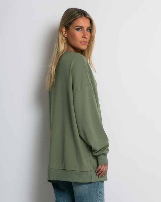 Μπλούζα φούτερ αχνούδιαστο oversized χακί