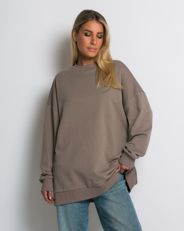 Μπλούζα φούτερ αχνούδιαστο oversized χακί