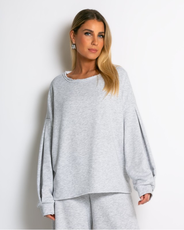 Μπλούζα φούτερ αχνούδιαστο oversized γκρι μελανζέ