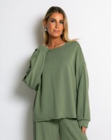 Μπλούζα φούτερ αχνούδιαστο oversized χακί