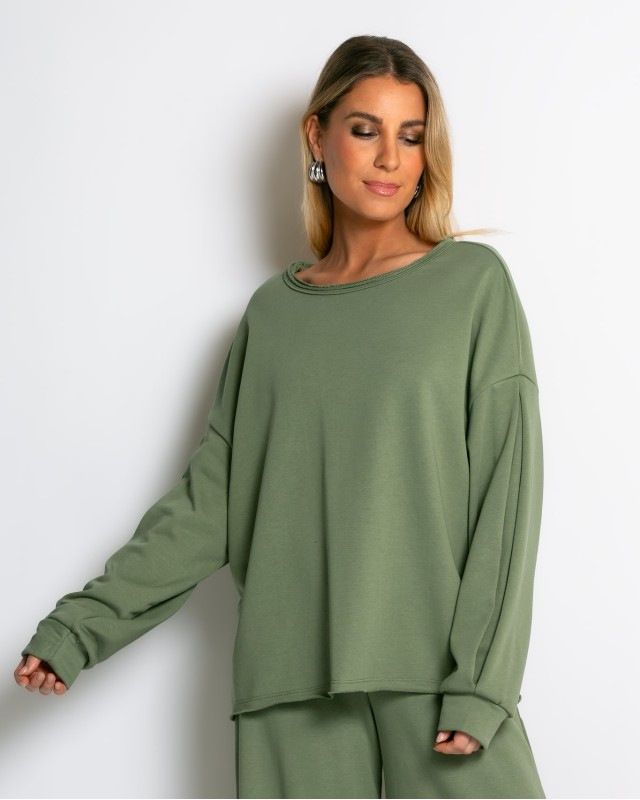 Μπλούζα φούτερ αχνούδιαστο oversized χακί