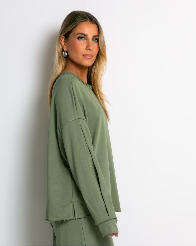 Μπλούζα φούτερ αχνούδιαστο oversized χακί