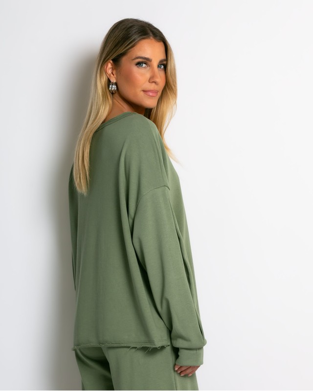 Μπλούζα φούτερ αχνούδιαστο oversized χακί