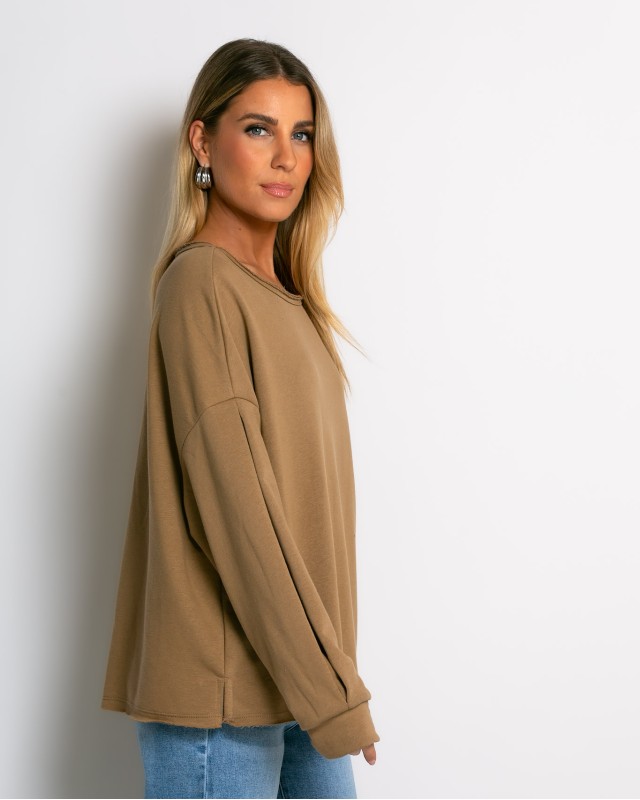 Μπλούζα φούτερ αχνούδιαστο oversized sand