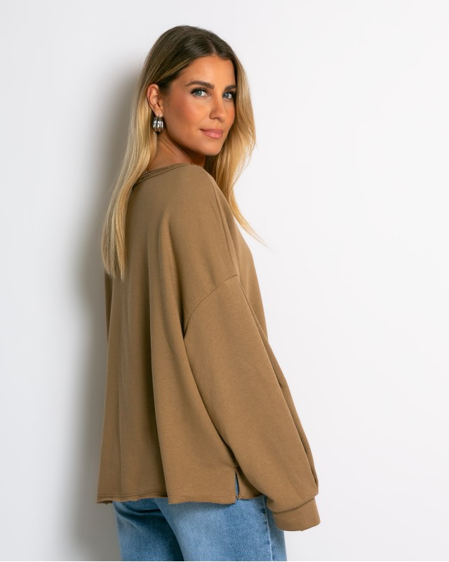Μπλούζα φούτερ αχνούδιαστο oversized sand