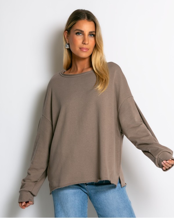 Μπλούζα φούτερ αχνούδιαστο oversized γκρι μελανζέ