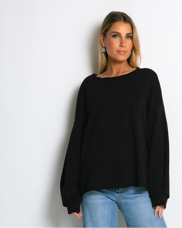 Μπλούζα φούτερ αχνούδιαστο oversized μαύρο