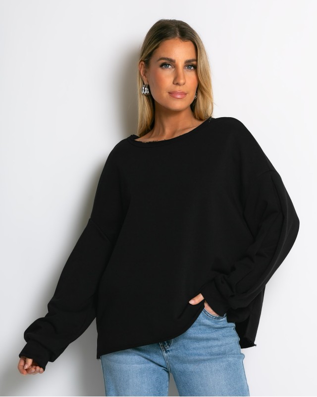Μπλούζα φούτερ αχνούδιαστο oversized μαύρο