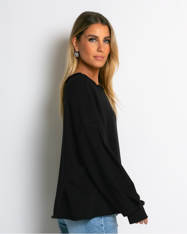 Μπλούζα φούτερ αχνούδιαστο oversized μαύρο