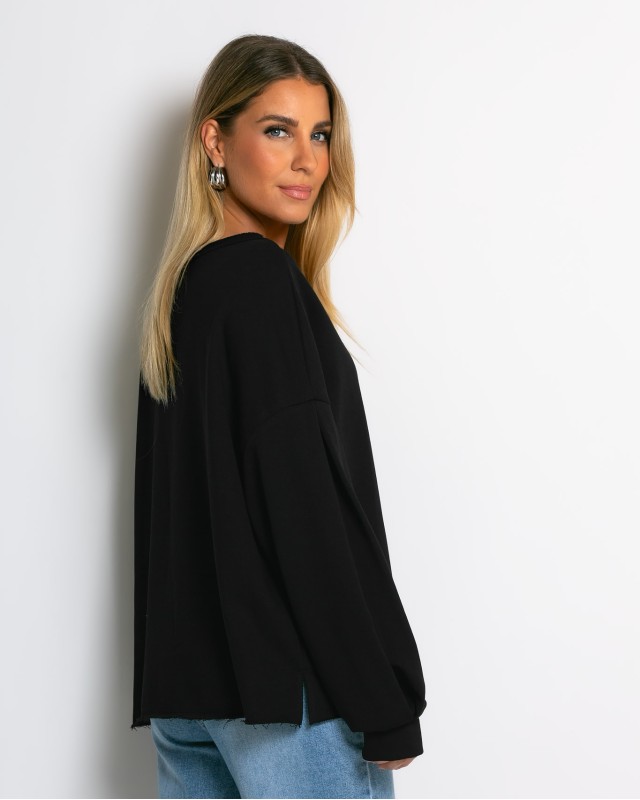 Μπλούζα φούτερ αχνούδιαστο oversized μαύρο