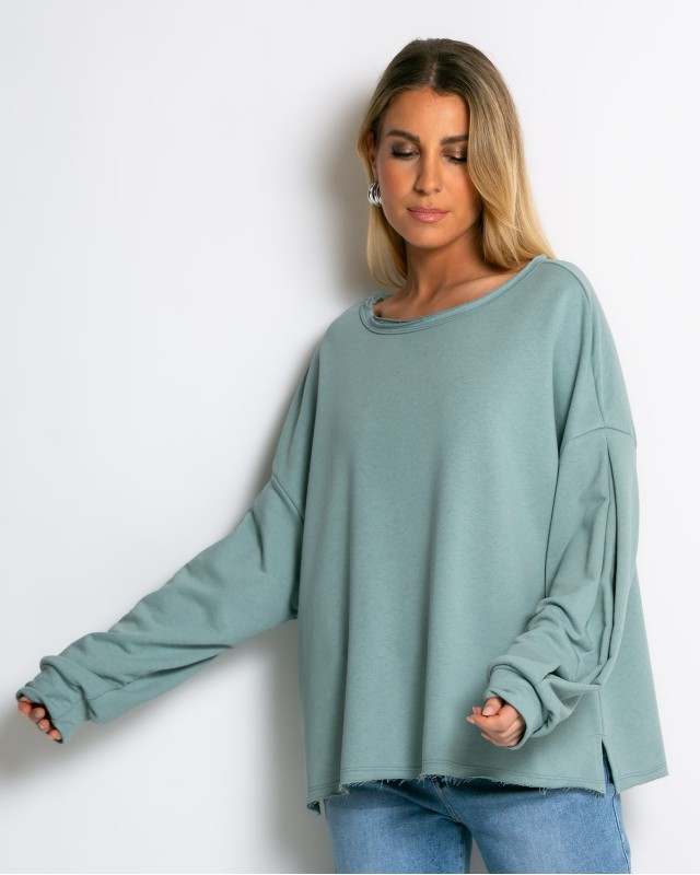 Μπλούζα φούτερ αχνούδιαστο oversized σιέλ