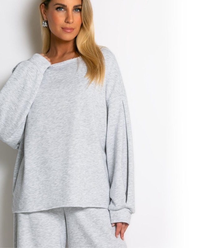 Μπλούζα φούτερ αχνούδιαστο oversized γκρι μελανζέ