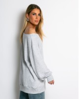 Μπλούζα φούτερ αχνούδιαστο oversized με ανοιχτή λαιμόκοψη γκρι μελανζέ