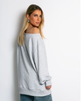 Μπλούζα φούτερ αχνούδιαστο oversized με ανοιχτή λαιμόκοψη γκρι μελανζέ