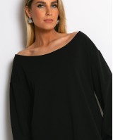 Μπλούζα φούτερ αχνούδιαστο oversized με ανοιχτή λαιμόκοψη μαύρο