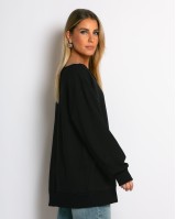 Μπλούζα φούτερ αχνούδιαστο oversized με ανοιχτή λαιμόκοψη μαύρο