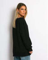 Μπλούζα φούτερ αχνούδιαστο oversized με ανοιχτή λαιμόκοψη μαύρο
