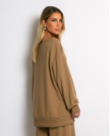 Μπλούζα φούτερ αχνούδιαστο oversized με ανοιχτή λαιμόκοψη sand