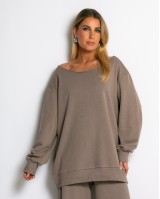 Μπλούζα φούτερ αχνούδιαστο oversized με ανοιχτή λαιμόκοψη πούρο