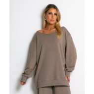 Μπλούζα φούτερ αχνούδιαστο oversized με ανοιχτή λαιμόκοψη πούρο