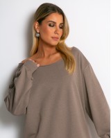 Μπλούζα φούτερ αχνούδιαστο oversized με ανοιχτή λαιμόκοψη πούρο