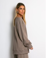 Μπλούζα φούτερ αχνούδιαστο oversized με ανοιχτή λαιμόκοψη πούρο