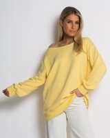Μπλούζα φούτερ αχνούδιαστο oversized με ανοιχτή λαιμόκοψη κίτρινο