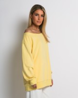 Μπλούζα φούτερ αχνούδιαστο oversized με ανοιχτή λαιμόκοψη κίτρινο