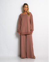 Μπλούζα φούτερ αχνούδιαστο oversized με ανοιχτή λαιμόκοψη σάπιο μήλο