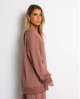 Μπλούζα φούτερ αχνούδιαστο oversized με ανοιχτή λαιμόκοψη σάπιο μήλο