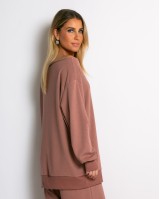 Μπλούζα φούτερ αχνούδιαστο oversized με ανοιχτή λαιμόκοψη σάπιο μήλο
