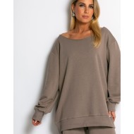 Μπλούζα φούτερ αχνούδιαστο oversized με ανοιχτή λαιμόκοψη πούρο