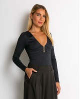 Κορμάκι μακρυμάνικο με λεπτομέρεια στο V ανθρακί