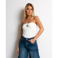 Μπλούζα στράπλες με χρυσή λεπτομέρεια λευκό