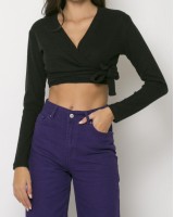 Crop top πλεκτό με δέσιμο μαύρο