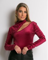 Κορμάκι βελουτέ με άνοιγμα μπορντώ