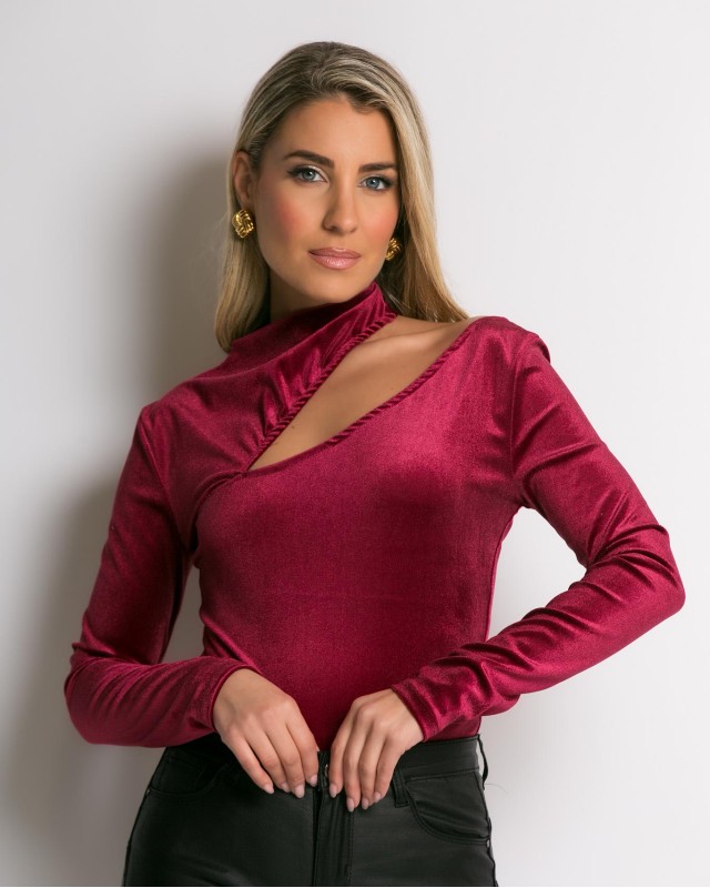 Κορμάκι βελουτέ με άνοιγμα μπορντώ