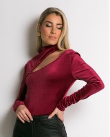 Κορμάκι βελουτέ με άνοιγμα μπορντώ