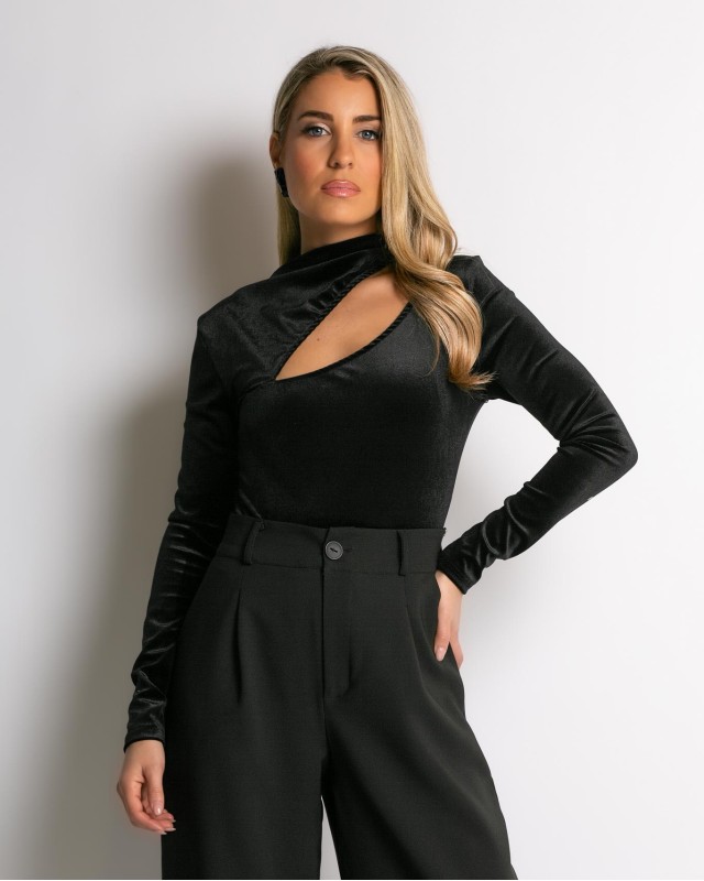 Κορμάκι βελουτέ με άνοιγμα μαύρο