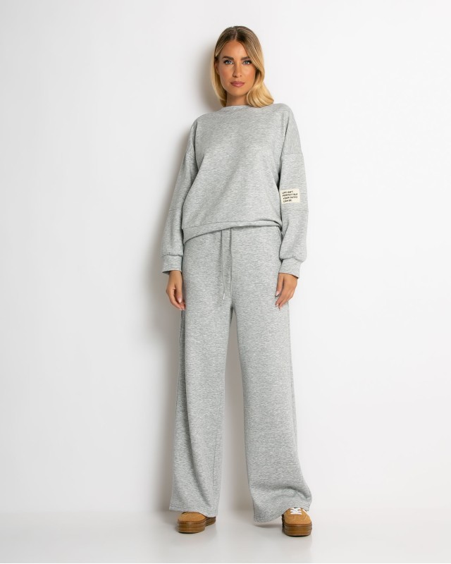 Σετ φόρμας μπλούζα με διακριτική στάμπα και παντελόνι γκρι μελανζέ