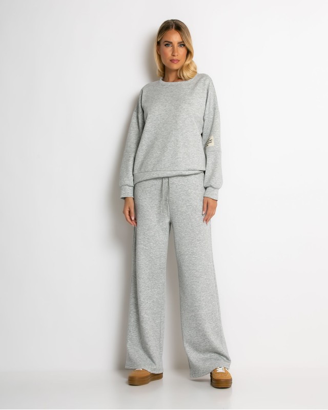 Σετ φόρμας μπλούζα με διακριτική στάμπα και παντελόνι γκρι μελανζέ