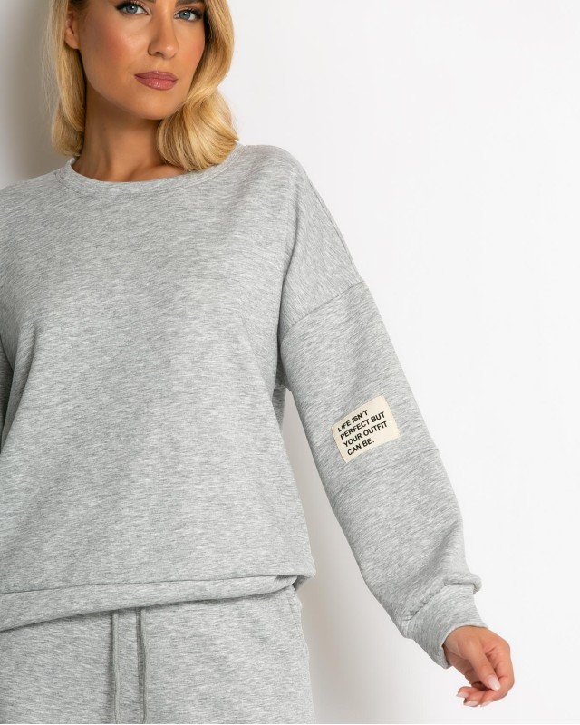 Σετ φόρμας μπλούζα με διακριτική στάμπα και παντελόνι γκρι μελανζέ