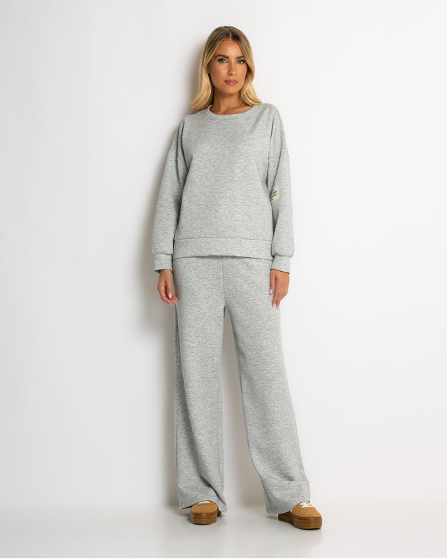 Σετ φόρμας μπλούζα με διακριτική στάμπα και παντελόνι γκρι μελανζέ