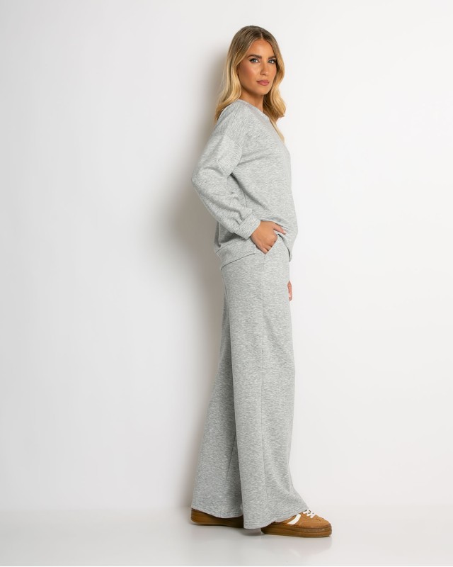 Σετ φόρμας μπλούζα με διακριτική στάμπα και παντελόνι γκρι μελανζέ